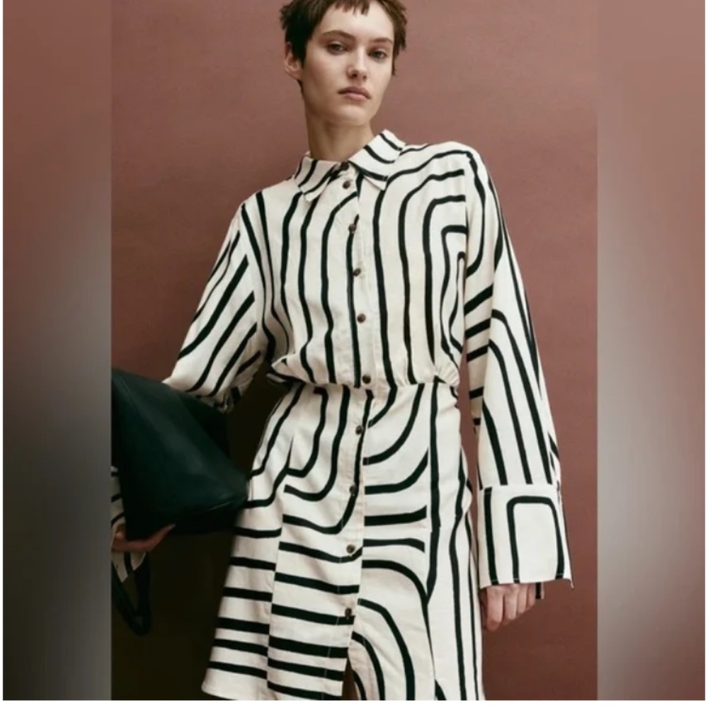 H&M Linen-blend Patterned Shirtdress NWT